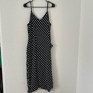 Black and White Midi Polka Dot Dress with Pockets and Adjustable Straps | Sz XL